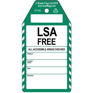 Brady, Sicherheitskennzeichnung, PROC-GB-PT 053-50, LSA Free - Anhänger, Polypropylene, Schwarz auf Grün & Weiss, 150 x 80 mm Brady, Sicherheitskennzeichnung, PROC-GB-PT 053-50, LSA Free - Anhänger, Polypropylene, Schwarz auf Grün & Weiss, 150 x 80 mm