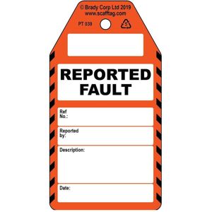 Brady, Sicherheitskennzeichnung, PROC-GB-PT 039-50, Reported Fault - Anhänger, Polypropylene, Schwarz auf Orange & Weiss, 150 Brady, Sicherheitskennzeichnung, PROC-GB-PT 039-50, Reported Fault - Anhänger, Polypropylene, Schwarz auf Orange & Weiss, 150