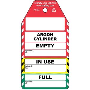 Brady, Sicherheitskennzeichnung, PROC-GB-PT 004-50, Dreiteiliger Argon Zylinder-Anhänger, Polypropylene, Schwarz auf Rot, Gel Brady, Sicherheitskennzeichnung, PROC-GB-PT 004-50, Dreiteiliger Argon Zylinder-Anhänger, Polypropylene, Schwarz auf Rot, Gel
