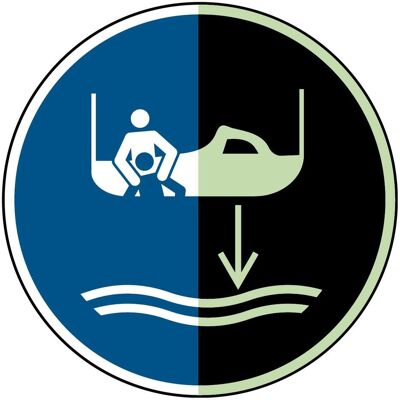 Brady, Sicherheitskennzeichnung, ISO-Sicherheitsschild - Bereitschaftsboot fieren beim Aussetzvorgang Brady, Sicherheitskennzeichnung, ISO-Sicherheitsschild - Bereitschaftsboot fieren beim Aussetzvorgang