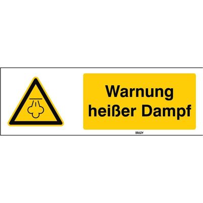 Brady, Sicherheitskennzeichnung, W/W080/DE439-ALU-150X50/1, ISO-Sicherheitsschild - Warnung heisser Dampf Brady, Sicherheitskennzeichnung, W/W080/DE439-ALU-150X50/1, ISO-Sicherheitsschild - Warnung heisser Dampf