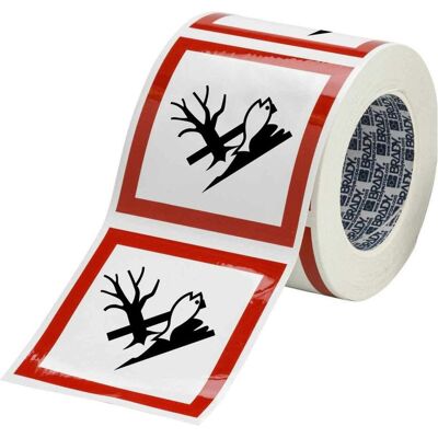 Brady, Sicherheitskennzeichnung, PIC 1806-100*100-B7541-RLL, GHS-Symbole - Umweltgefährlich, Polyester laminiert, Rot & Schwa Brady, Sicherheitskennzeichnung, PIC 1806-100*100-B7541-RLL, GHS-Symbole - Umweltgefährlich, Polyester laminiert, Rot & Schwa