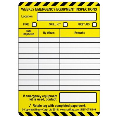 Brady, Sicherheitskennzeichnung, Scafftag, OMN-GB-OTSI-STD-999-50, Weekly Emergency Inspection Einsteckschild für OMNITAG, Polyprop Brady, Sicherheitskennzeichnung, Scafftag, OMN-GB-OTSI-STD-999-50, Weekly Emergency Inspection Einsteckschild für OMNITAG, Polyprop