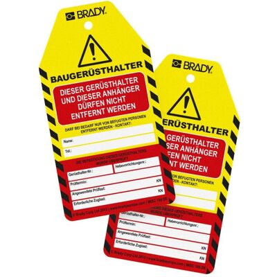 Brady, Sicherheitskennzeichnung, Scafftag, SUND-DE-MISC-189-50, Anhänger für Prüfhinweise für Baugerüsthalter, Polypropylen, Schwar Brady, Sicherheitskennzeichnung, Scafftag, SUND-DE-MISC-189-50, Anhänger für Prüfhinweise für Baugerüsthalter, Polypropylen, Schwar