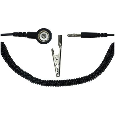 Safeguard, Zubehör Arbeitsschutz, ESD-Spiralkabel, 1 MOhm, schwarz, 3,6 m, 10 mm Druckknopf, Bananenstecker, Krokodilklemme Safeguard, Zubehör Arbeitsschutz, ESD-Spiralkabel, 1 MOhm, schwarz, 3,6 m, 10 mm Druckknopf, Bananenstecker, Krokodilklemme