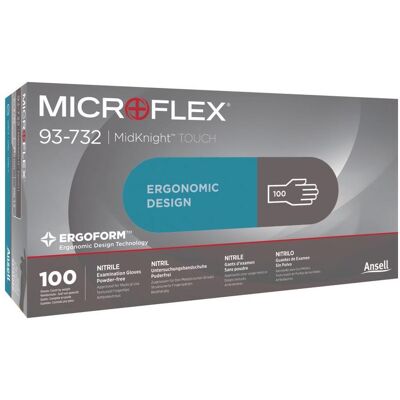 Ansell MicroFlex MidKnight Touch Einweghandschuhe - Handschuh Typ: Nitril, Puderfrei, Schwarz, Größe 8 - Einweghandschuh Ansell MicroFlex MidKnight Touch Einweghandschuhe - Handschuh Typ: Nitril, Puderfrei, Schwarz, Größe 8 - Einweghandschuh