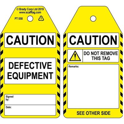 Brady, Sicherheitskennzeichnung, PROC-GB-PT 058-50, Defective Equipment - Anhänger, Polypropylene, Schwarz auf Gelb & Weiss, 1 Brady, Sicherheitskennzeichnung, PROC-GB-PT 058-50, Defective Equipment - Anhänger, Polypropylene, Schwarz auf Gelb & Weiss, 1
