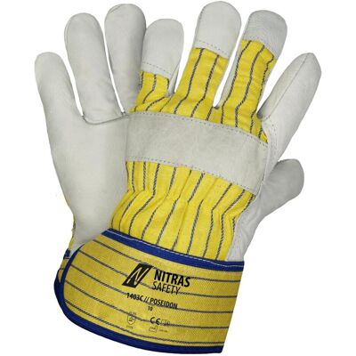 Nitras, Schutzhandschuhe, POSEIDON, Rindvolllederhandschuhe, Baumwoll-Rücken, gelb / blau, gestreift, Rindvollleder, gr (10) Nitras, Schutzhandschuhe, POSEIDON, Rindvolllederhandschuhe, Baumwoll-Rücken, gelb / blau, gestreift, Rindvollleder, gr (10)