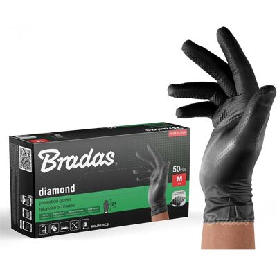 Bradas, Schutzhandschuhe, Diamond Nitrilhandschuhe Schwarz 7-8 / 50 Stück. (M) Bradas, Schutzhandschuhe, Diamond Nitrilhandschuhe Schwarz 7-8 / 50 Stück. (M)
