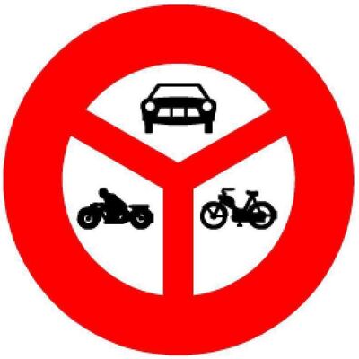 BRW, Sicherheitskennzeichnung, Verbot für Motorwagen, Motorräder, Mofas BRW, Sicherheitskennzeichnung, Verbot für Motorwagen, Motorräder, Mofas