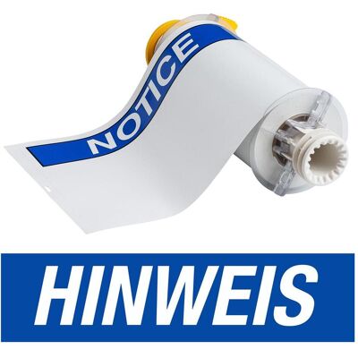 Brady, Sicherheitskennzeichnung, B85-178x254-595-HINWEIS, vorgedruckte Vinyl-Etiketten, Weiss auf Blau, glänzend, 177.80 x 254 Brady, Sicherheitskennzeichnung, B85-178x254-595-HINWEIS, vorgedruckte Vinyl-Etiketten, Weiss auf Blau, glänzend, 177.80 x 254
