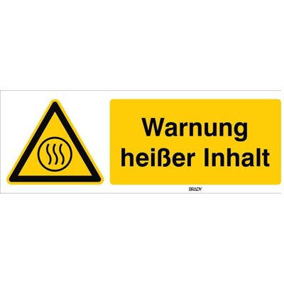 Brady, Sicherheitskennzeichnung, W/W079/DE438-ALU-297X105/1, ISO-Sicherheitsschild - Warnung heisser Inhalt Brady, Sicherheitskennzeichnung, W/W079/DE438-ALU-297X105/1, ISO-Sicherheitsschild - Warnung heisser Inhalt