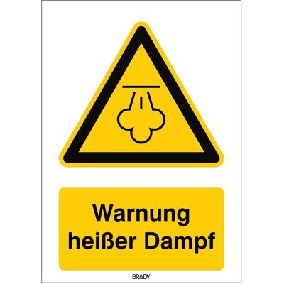Brady, Sicherheitskennzeichnung, W/W080/DE439-ALU-148X210/1, ISO-Sicherheitsschild - Warnung heisser Dampf Brady, Sicherheitskennzeichnung, W/W080/DE439-ALU-148X210/1, ISO-Sicherheitsschild - Warnung heisser Dampf