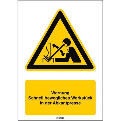 Brady, Sicherheitskennzeichnung, B-862, Toughwash-Warnschild, W032 - Warnung vor hochschnellendem Werkstück in einer Presse Brady, Sicherheitskennzeichnung, B-862, Toughwash-Warnschild, W032 - Warnung vor hochschnellendem Werkstück in einer Presse