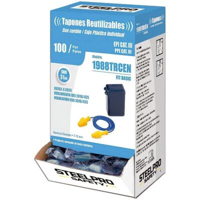 SteelPro, Gehörschutz, Fit basic reusable tpr ear plugs with cord, box 100 units (100x) SteelPro, Gehörschutz, Fit basic reusable tpr ear plugs with cord, box 100 units (100x)