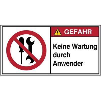 Brady, Sicherheitskennzeichnung, P/P069/DE423-PEUL-100X50-1, ISO-Sicherheitsschild - Keine Wartung durch Anwender Brady, Sicherheitskennzeichnung, P/P069/DE423-PEUL-100X50-1, ISO-Sicherheitsschild - Keine Wartung durch Anwender