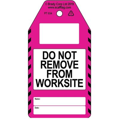 Brady, Sicherheitskennzeichnung, PROC-GB-PT 034-50, Do Not Remove from Site - Anhänger, Polypropylene, Schwarz auf Pink & Wei Brady, Sicherheitskennzeichnung, PROC-GB-PT 034-50, Do Not Remove from Site - Anhänger, Polypropylene, Schwarz auf Pink & Wei