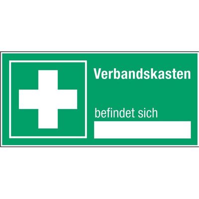 Brady, Sicherheitskennzeichnung, STD 444-100X200-B7527, Hinweisschilder mit Freifeld - Verbandskasten befindet sich Brady, Sicherheitskennzeichnung, STD 444-100X200-B7527, Hinweisschilder mit Freifeld - Verbandskasten befindet sich