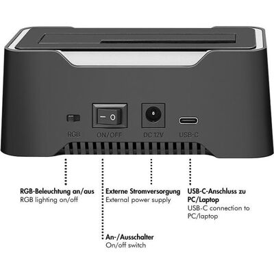 LogiLink USB-C 3.2 Gen 1 Docking Station, 1-Port, 2.5" & 3.5" SATA HDD/SSD, RGB-Licht, schwarz, SSD + Festplatte Zubehör LogiLink USB-C 3.2 Gen 1 Docking Station, 1-Port, 2.5" & 3.5" SATA HDD/SSD, RGB-Licht, schwarz, SSD + Festplatte Zubehör