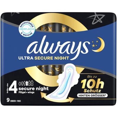 Always, Binden, Ultra Binde Secure Night mit Flügeln Always, Binden, Ultra Binde Secure Night mit Flügeln
