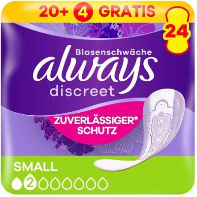 Always, Inkontinenzhygiene, Discreet Inkontinenz Small 20+4 GRATIS Always, Inkontinenzhygiene, Discreet Inkontinenz Small 20+4 GRATIS