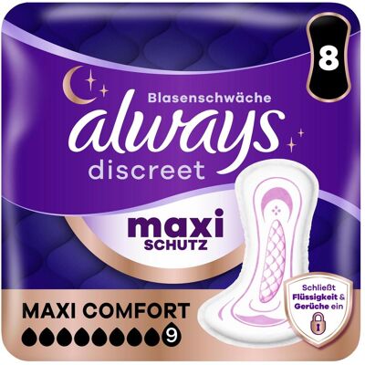 Always, Inkontinenzhygiene, Discreet Inkontinenz Maxi Comfort (8x, Large) Always, Inkontinenzhygiene, Discreet Inkontinenz Maxi Comfort (8x, Large)