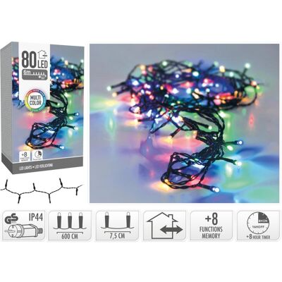 Koopman, Lichterkette, LED-Lichterkette bunt, 80 LEDs, Grünes Kabel, Innen/Aussen, 9m, 8 Funk. (9 m) Koopman, Lichterkette, LED-Lichterkette bunt, 80 LEDs, Grünes Kabel, Innen/Aussen, 9m, 8 Funk. (9 m)