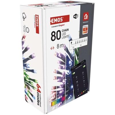 Emos, Lichterkette, GoSmart LED Weihnachtliche Lichterkette, 8 m, Aussen/Innen, RGB, Programme, Timer, WiFi (8 m) Emos, Lichterkette, GoSmart LED Weihnachtliche Lichterkette, 8 m, Aussen/Innen, RGB, Programme, Timer, WiFi (8 m)