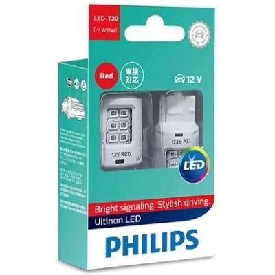 Philips Autolampe, Ultinon LED W21W Rød 12V - Saet (W21W) Philips Autolampe, Ultinon LED W21W Rød 12V - Saet (W21W)