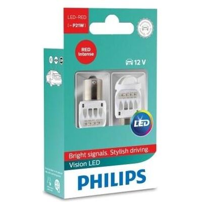 Philips Autolampe, Vision P21W 12V LED bak rød - Saet (PY21W) Philips Autolampe, Vision P21W 12V LED bak rød - Saet (PY21W)