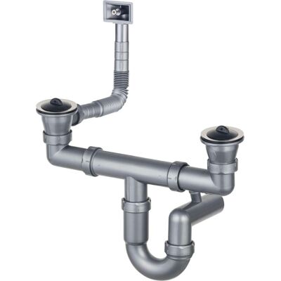 Deante, Siphon, Siphon für Stahlspülbecken, 2 - Becken - 2" Abfluss - Stahl Deante, Siphon, Siphon für Stahlspülbecken, 2 - Becken - 2" Abfluss - Stahl
