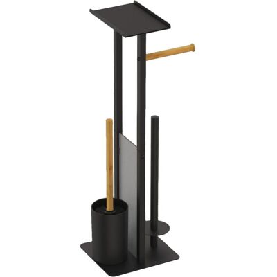 Relaxdays, Toilettenbürste, - WC-Garnitur mit Rollenhalter und Ablage, Schwarz/Hellbraun, 65 x 21 x 18 cm Relaxdays, Toilettenbürste, - WC-Garnitur mit Rollenhalter und Ablage, Schwarz/Hellbraun, 65 x 21 x 18 cm