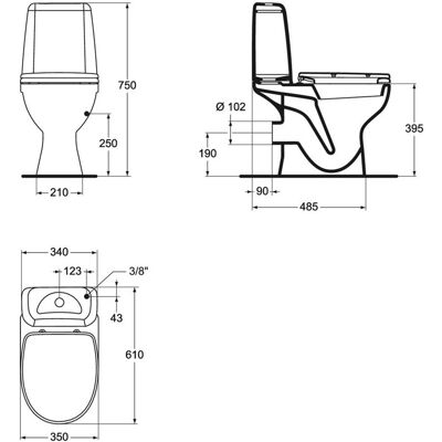Ideal Standard + Bidet, Toilet, stand Vidima Korona W908001, with lid, 350x610 mm Ideal Standard + Bidet, Toilet, stand Vidima Korona W908001, with lid, 350x610 mm