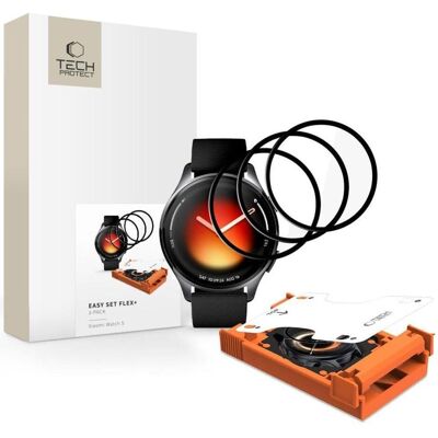 Tech-Protect Easy Set Flex+ Glashybrid 3-Pack Xiaomi Watch 5 Schwarz, Smartwatch Schutzfolie, Schwarz Tech-Protect Easy Set Flex+ Glashybrid 3-Pack Xiaomi Watch 5 Schwarz, Smartwatch Schutzfolie, Schwarz