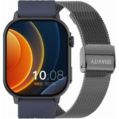 Gravity GT15-4 Smartwatch, blaues Silikonarmband + Titanarmband, Smartwatch Gravity GT15-4 Smartwatch, blaues Silikonarmband + Titanarmband, Smartwatch