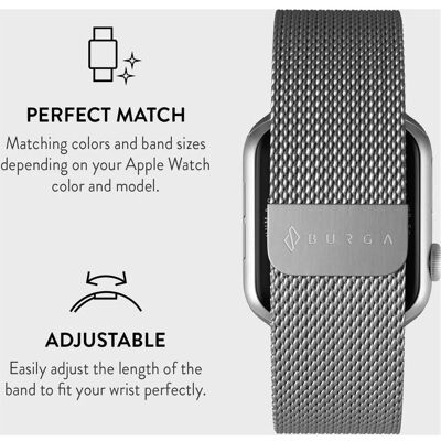 Burga Apple Watch Band Metal Mesh Silver 42mm / 44mm / 45mm (42 mm, 44 mm, 45 mm, Metall-Mesh, RVS), Uhrenarmband, Silber Burga Apple Watch Band Metal Mesh Silver 42mm / 44mm / 45mm (42 mm, 44 mm, 45 mm, Metall-Mesh, RVS), Uhrenarmband, Silber