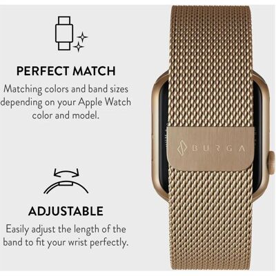 Burga Apple Watch Band Metal Mesh Gold 42mm / 44mm / 45mm (42 mm, 44 mm, 45 mm, Edelstahl), Uhrenarmband, Gold Burga Apple Watch Band Metal Mesh Gold 42mm / 44mm / 45mm (42 mm, 44 mm, 45 mm, Edelstahl), Uhrenarmband, Gold