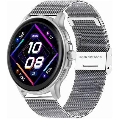 Gravity GT12-7 Damen-Smartwatch, schwarzes Silikonarmband + silbernes Armband (49 mm), Smartwatch Gravity GT12-7 Damen-Smartwatch, schwarzes Silikonarmband + silbernes Armband (49 mm), Smartwatch