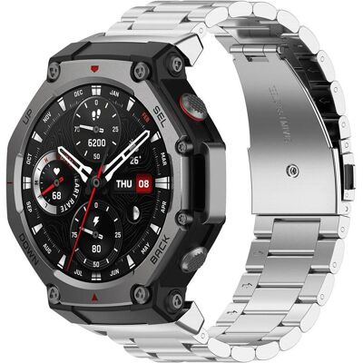 Techsuit - Watchband 22mm (W010) - Amazfit T-Rex 3 - Silver (22 mm, Stainless Steel), Uhrenarmband, Silber Techsuit - Watchband 22mm (W010) - Amazfit T-Rex 3 - Silver (22 mm, Stainless Steel), Uhrenarmband, Silber