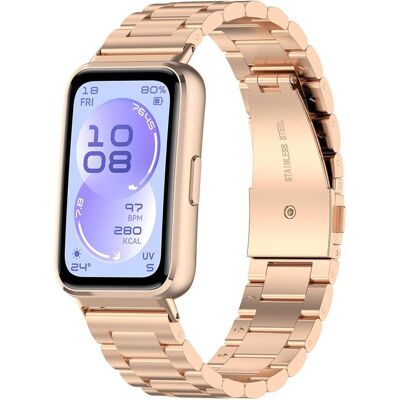 Techsuit - Watchband (W010) - Huawei Band 11 / Band 11 Pro - Pink (Stainless Steel), Uhrenarmband, Pink Techsuit - Watchband (W010) - Huawei Band 11 / Band 11 Pro - Pink (Stainless Steel), Uhrenarmband, Pink