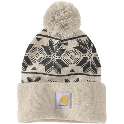 Carhartt, Damen, Mütze, Jacquard-Strickmütze mit Bommel in Hafermilch, Beige, (One Size) Carhartt, Damen, Mütze, Jacquard-Strickmütze mit Bommel in Hafermilch, Beige, (One Size)
