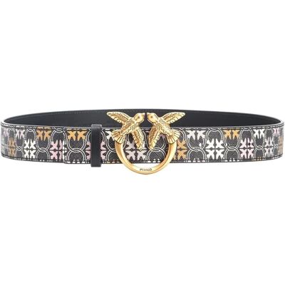 Pinko, Damen, Gürtel, Love Berry H3 Logo Print Riem Antiek Go, Mehrfarbig, Weiss, Schwarz, Braun, (XS) Pinko, Damen, Gürtel, Love Berry H3 Logo Print Riem Antiek Go, Mehrfarbig, Weiss, Schwarz, Braun, (XS)