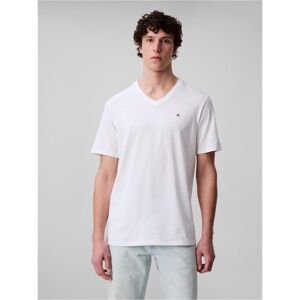 Calvin Klein Jeans, Herren, Shirts, Ss Smooth Cttn Solid Vneck Tee, Weiss, (L) Calvin Klein Jeans, Herren, Shirts, Ss Smooth Cttn Solid Vneck Tee, Weiss, (L)