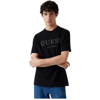 Guess Herren, Shirts, Schwarzes Herren-T-Shirt mit Box-Logo, Schwarz, (M) Guess Herren, Shirts, Schwarzes Herren-T-Shirt mit Box-Logo, Schwarz, (M)