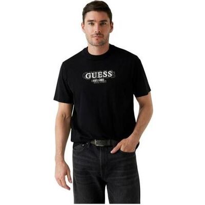 Guess Herren, Shirts, Herren-T-Shirt mit kleinem Logo, Schwarz, Schwarz, (M) Guess Herren, Shirts, Herren-T-Shirt mit kleinem Logo, Schwarz, Schwarz, (M)