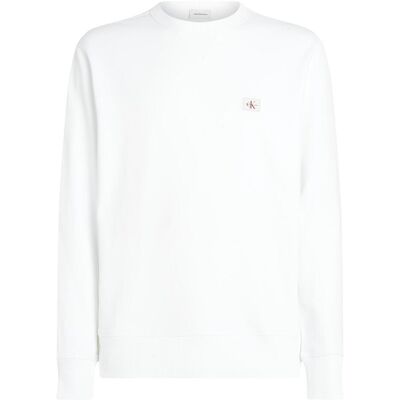 Calvin Klein Jeans, Herren, Pullover, Woven Label Crew Neck, Weiss, (L) Calvin Klein Jeans, Herren, Pullover, Woven Label Crew Neck, Weiss, (L)