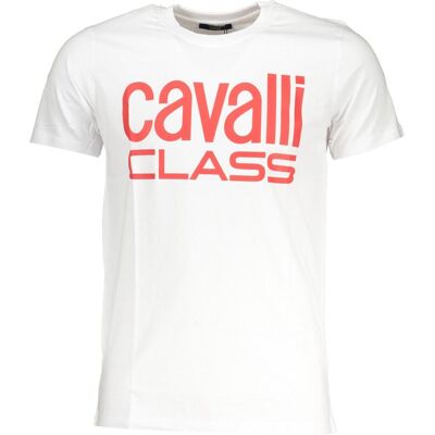 Cavalli Class, Herren, Shirts, Bianco Cotton Uomo T-Shirt, Weiss, Blau, (XXL) Cavalli Class, Herren, Shirts, Bianco Cotton Uomo T-Shirt, Weiss, Blau, (XXL)