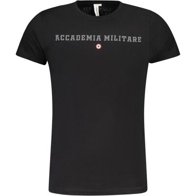 Accademia Militare, Herren, Shirts, Schwarzes T-Shirt aus Baumwolle, Schwarz, (XL) Accademia Militare, Herren, Shirts, Schwarzes T-Shirt aus Baumwolle, Schwarz, (XL)