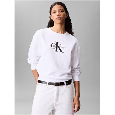Calvin Klein Jeans, Herren, Pullover, Ls Monologo French Terry Rlxd Cr, Weiss, (XL) Calvin Klein Jeans, Herren, Pullover, Ls Monologo French Terry Rlxd Cr, Weiss, (XL)