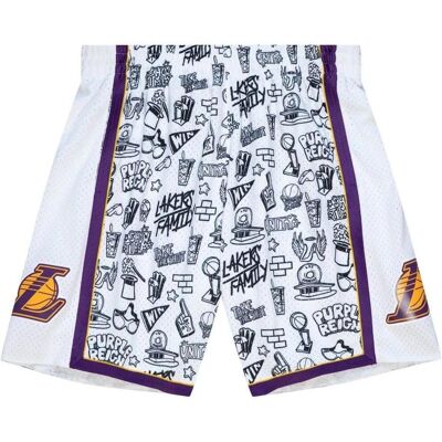 Mitchell & Ness, Herren, Shorts, M&N DOODLE Swingman Los Angeles Lakers Shorts - S, Weiss, (S) Mitchell & Ness, Herren, Shorts, M&N DOODLE Swingman Los Angeles Lakers Shorts - S, Weiss, (S)